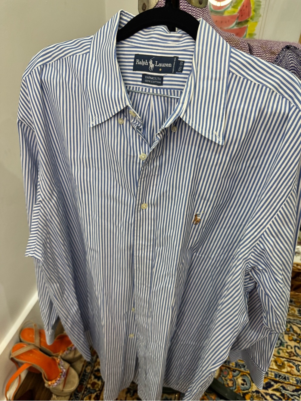 Ralph Lauren Blue and White Striped Button-Down Shirt